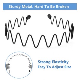 bodbop XINGZHE Metal Hair Band Men Headband Women's Fashion Hair Bands Elastic Stylish Sports Hairband Head Hoop with Non Slip Wavy Teeth, Black