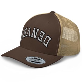 RIVEMUG NX Upside Down Denver Trucker Hat Embroidered Curved Bill Mid Crown Adjustable Cap Brown/Khaki