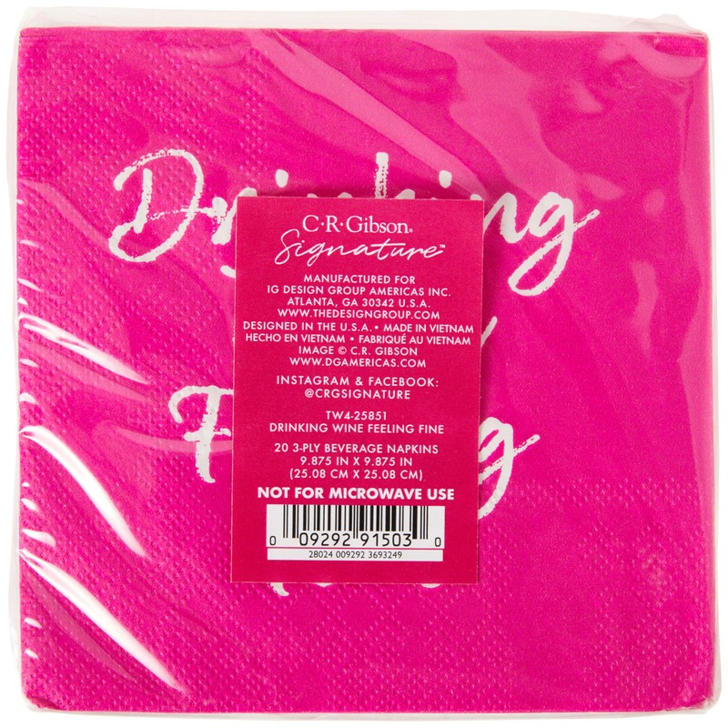 C.R. Gibson TW4-25851 Drinking Wine Feeling Fine Disposable Paper Cocktail