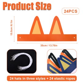 24pcs Dog Theme Birthday Headbands, Coated Paper Puppy Ears Crowns with Elastic Ropes Dog Party Hats (Blue, Orange, Black)