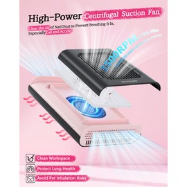 BRANTMAKER Nail Dust Collector, Dust Collector nail tech with Brush and Reusable Filter, 2 Modes Profesional Nail Vacuum, Fan Vent Nail Dust Extractor (Black& Pink)