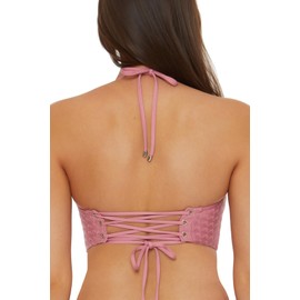 Isabella Rose Women's Standard Mermaid U-Wire Corset Longliner Bikini Top, Adjustable, Tie Back, Swimwear Separates, Rosette