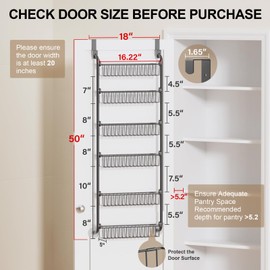 Delamu Over the Door Pantry Organizer, 6-Tier Metal Pantry Door Organization and Storage, Hanging Kitchen Basket Spice Rack Seasoning Shelves, Cabinet Door Organizer for Easy Install,D5xW18xH50inch