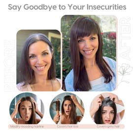 Rich Choices Hair Toppers with Fringe for Thinning Hair Real Human Hair Pieces 14 Inch Natural Black Clip in Hair Toppers for Women Long Straight Hairpieces Seamless Clip in Hair Extensions