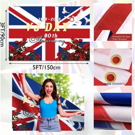 POPOYU VJ Day 80th Anniversary Flag 2025,Victory over Japan 80th Anniversary Flag,Union Jack Flags,1945-2025 Memorial Celebration Flags Bunting for Victory over Japan 80 Years Memorial Party Decor