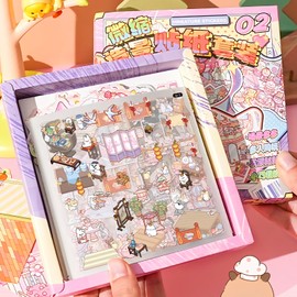 AKPLIT 3D Sticker Scene, 20 Sets DIY 3D House Stickers with Box-Packed, Sticker Therapy Cute Cartoon Scenes for Adults Kids Relief Stress Pass The Time,Make Your Own Mini Room Scenes