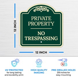 Sigo Signs Private Property No Trespassing Décor Sign, Green Dark, 12x12 Inches, ACM, Fade Resistant, Made in USA