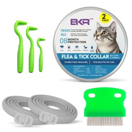 BKRMART Cat Flea and Tick Collar (2 Pack) Natural Long-Lasting 8 Month Protection, Waterproof Flea Collar for Cats & Kittens Adjustable Fit Includes Tick Removal Tools & Flea Comb