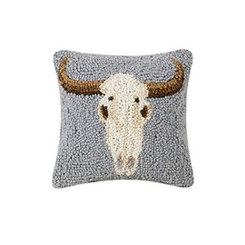 Peking Handicraft 30TG530C08SQ Blown Filled Hook Pillow, 8-inch Square, Wool and Cotton (Cow Skull)