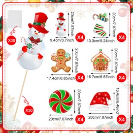 24 Pieces Christmas Picks Snowman Santa Hat Lollipop Gingerbread Christmas Stocking Farm House Cutout on Sticks Vase Filler Crafts Tree Ornament Wreath Holiday Decorations for Christmas Party