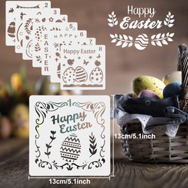 BUZIFU Easter Stencils Templates, 8 Pcs Plastic Drawing Painting Stencils Template Sets Easter Decorations Stencils Egg Rabbit Stencil Happy Easter Stencil for Painting, Craft Cards, Home Decor