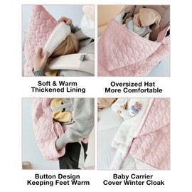 Winter Baby Carrier Cover Stroller Cover -Warm Thicker Hooded Stretchy Cloak Hooded Reversible, Cloak Kangaroo Hoodie for Mom Baby, Suit for All Seasons-Light Pink
