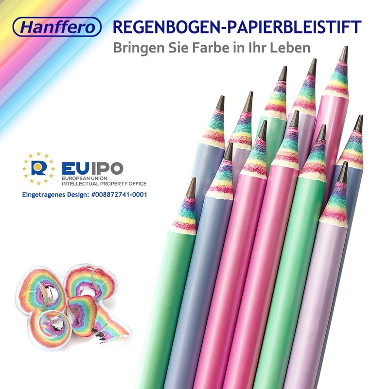 Hanffero Rainbow Pencils Drawing Writing Pencil, Recyclable Paper, Pre-Sharpened, for