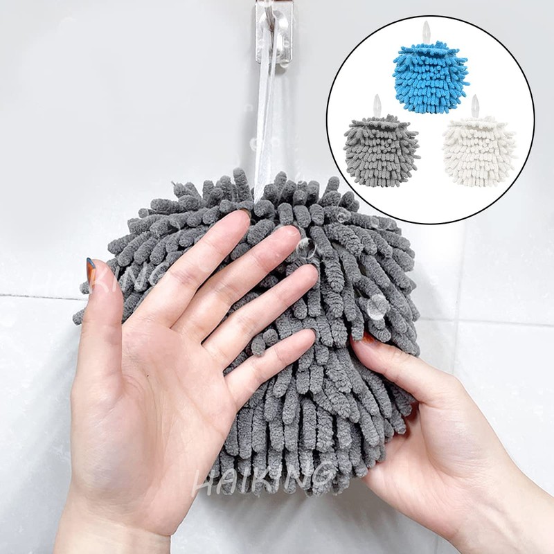 Ball Hanging Hand Towel, 3 Pcs Chenille Hand Towels for