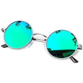 KANASTAL Sunglasses, Women's Vintage Round Retro Men's Polarised John Lennon Hippie Steampunk Sunglasses with Metal Frame, 100% UV Protection, Black, Silver Green