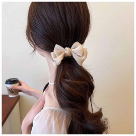 Aneneiceera Vintage Mesh Bow Hair Claw Clip Fabric Ponytail Jaw Clip Bow Tie Claw Barrette Mesh Banana Clip Barrette Bowknot Buckle Clip Hair Accessories for Women (Champagne)