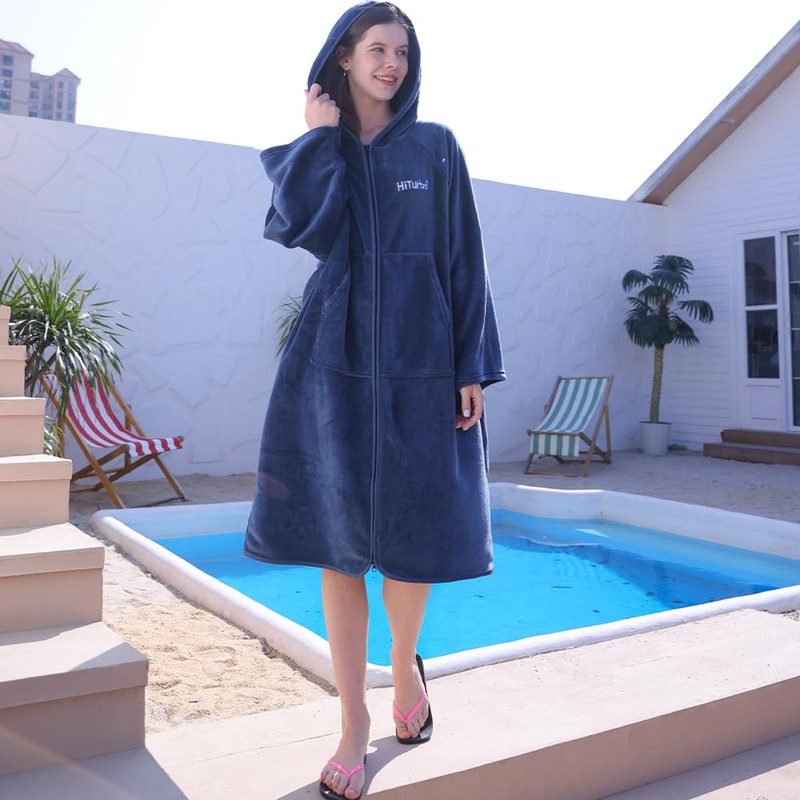 Hiturbo Surf Poncho Zipper Towel Hoodie: Oversized Hooded Wetsuit Changing