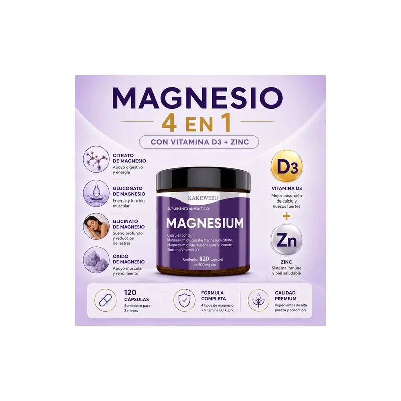Magnesio Complex Kakeweeu Citrato Glicinato Gluconato Más Vitamina Zinc 120