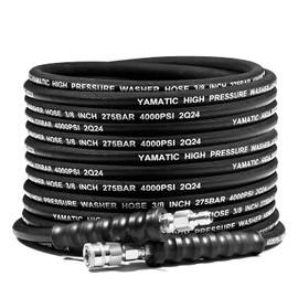 YAMATIC 3/8" Pressure Washer Hose 50FT with Stainless Steel Swivel Quick Connector, 4000 PSI Commercial Grade Steel Wire Braided & Rubber Jacket, Kink Resistant Hot Water Power Washer Hose Max 212°F