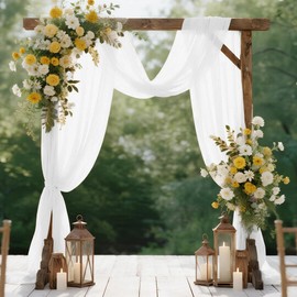 HOTUT Wedding Arch Draping Fabric,White Chiffon Sheer Backdrop Curtains,Wedding Chiffon Fabric Drapery for Wedding Archway Drapes Ceremony Reception Stage Ceiling Decorations