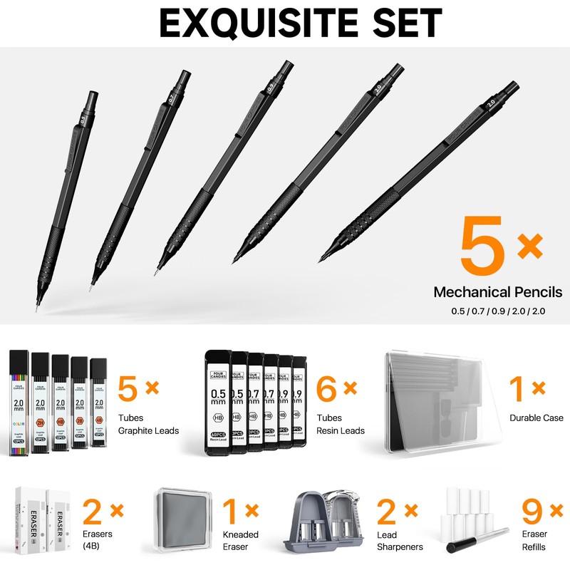 Four Candies Metal Mechanical Pencil Set, 3PCS Art Drafting Pencils
