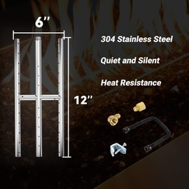 Skyflame 12" x 6" Rectangular Gas Fire Pit and Fireplace H-Burner with 3 Pipes - 304 Stainless Steel - for Indoor & Outdoor Use