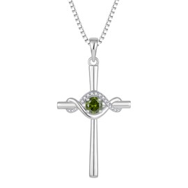 FJ Infinity Cross Necklace 925 Sterling Silver Religious Pendant Peridot Necklace August Birthstone Jewellery Gifts for Women