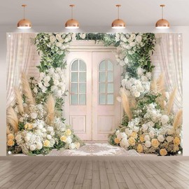 Luminora 7x5ft Fabric Wedding Backdrop White Roses Wall Curtain Boho Floral Photography Background Indoor Bridal Shower Party Decorations Photo Banner Props