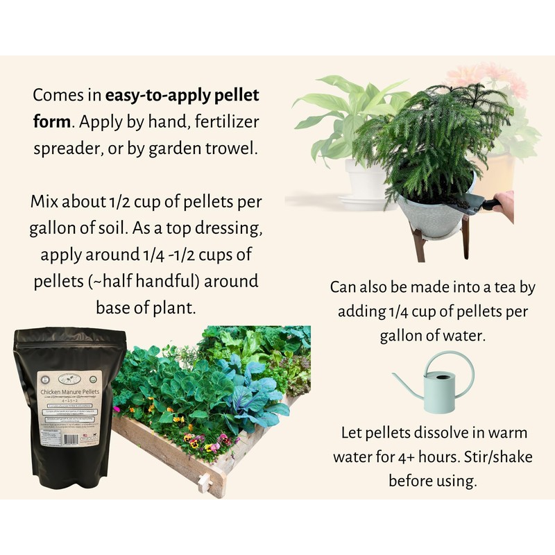 Chicken Manure Pellets, 4-2.5-2 NPK. Organic Plant Fertilizer and Soil