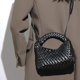 Woven Crossbody Bag Small Tote Cute Purse for Women Handbag Travel Summer Beach Bag, Black