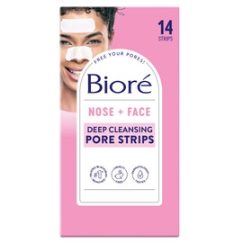 Biore Bior Nose+Face Blackhead Remover Strips, Deep Cleansing Strips for Nose, Chin, or Forehead, Instant Blackhead Removal and Pore Unclogging, Oil-free, Non-Comedogenic Use, 14 Count