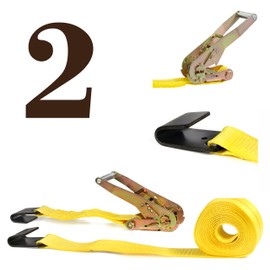 Two Ratchet Strap Tie-Downs, 2" x 27' Heavy-Duty Flat Hook Trailer Straps | Secure Cargo in Flatbed, Utility, Enclosed Vans, Trucks at Warehouses, Docks, Marinas