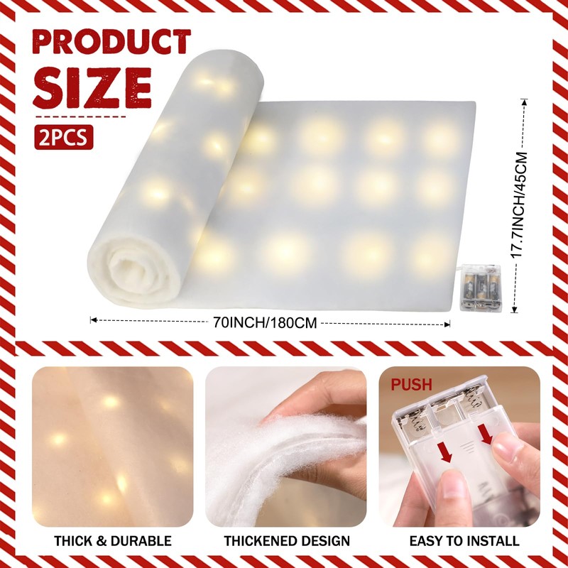 hatisan 2 Sets LED Christmas Fake Snow Blanket Roll with