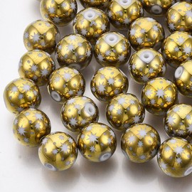 Beadthoven 20pcs Christmas Star Beads 10mm Gold Round Glass Beads Xmas Star Beads Loose Bubblegum Beads Spacers for Jewelry Making Bracelet Necklace Christmas Ornaments DIY Crafts Supplies