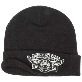 Stetson Car Club Beanie Women's/Men - Plain Knitted Hat - Hat in One Size (approx. 56-60 cm) - Contrasting Brand Patch on the Front - Autumn/Winter, black