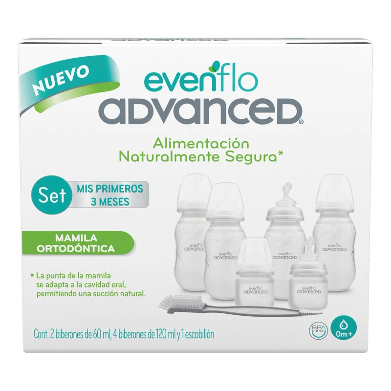 Set de 6 Biberones Y 1 Cepillo Evenflo Primeros Meses