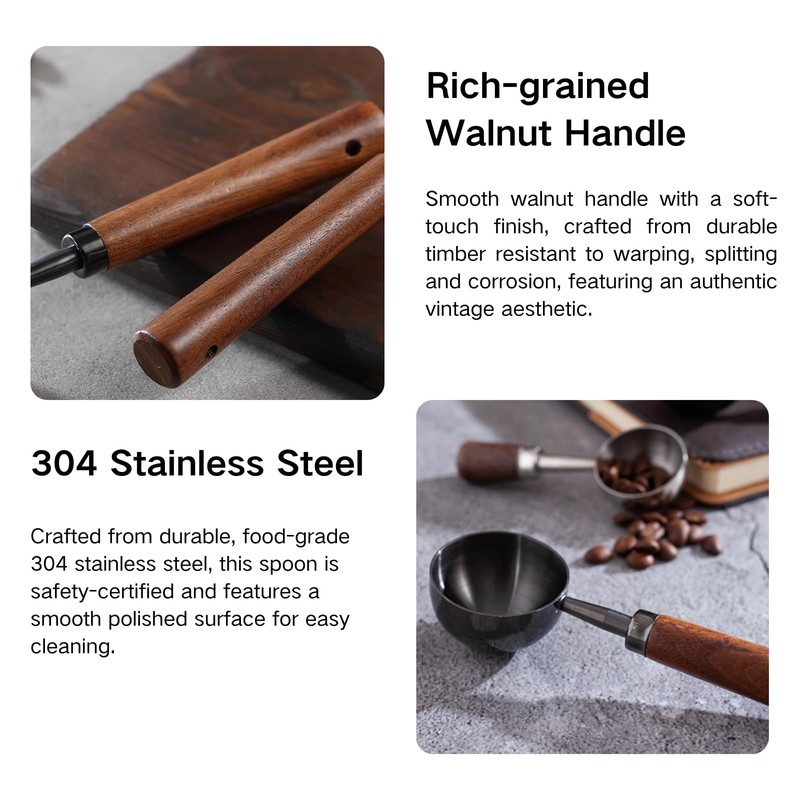 Walnut Handle Stainless Steel Coffee Scoop Set (15ml + 30ml)
