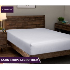 Luxevoir® Double Fitted Sheet - Ultrasoft Satin Stripe Microfiber - 40 CM Extra Deep Skirt - Hypoallergenic - Breathable & Noiseless - Double 137x191+40 cm