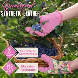 HANDLANDY Gardening Gloves for Women, Breathable Ladies Leather Garden Yard Gloves Best Gift for Gardeners (Pink-printing, Small (Pack of 1))