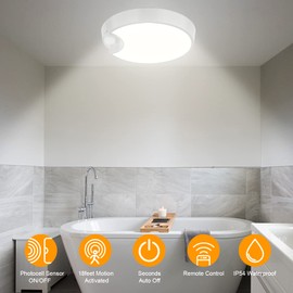DEEPLITE Battery Ceiling Light Motion Sensor Rechargeable Wireless Shower Light with Remote,5500K 8000mAh,Timing,7.8in Motion Activated Overhead Lighting for Closet Bathroom Hallway Porch