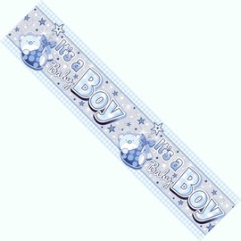It's A Boy Party Banner Baby Shower Baby Boy's Birth Welcome Baby Decoration Extra Wide Giant Cute Teddy Blue Stork Recyclable Eco Friendly Holographic Shiny Sparkly Party Banner