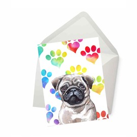 Pug Greeting Card, Card for Wife Husband Boyfriend Girlfriend Dog Mom Dad, Card for Him Her Friend Brother Sister, Watercolor Cards with Envelopes, Sympathy Card Loss of Dog, Cute Dog Card (5x7")