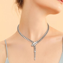 EVER FAITH Vintage Style Snake Animal Bib Choker Chunky Statement Collar Necklace Golden Colour Ladies, Sterling Silver