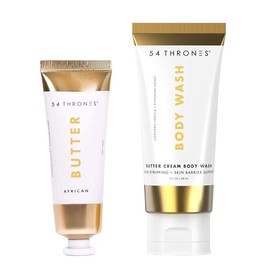 54 Thrones Pack Para Piel Sensible: Mini Gel De Baño En Crema Con Mantequilla Sin Resecar + Mini Manteca De Belleza Africana, Manteca Corporal Hidratante Para Mujer Y Hombre, Con Karité, Vainilla De