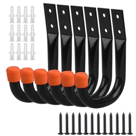 Garage Hooks, 6 Pcs Garage Storage Heavy Duty J Hooks,Ladder Storage for Hanging, Wall Mounted Hanger Brackets forWall Bike Chair Garden Hose Garden Tool (Orange)