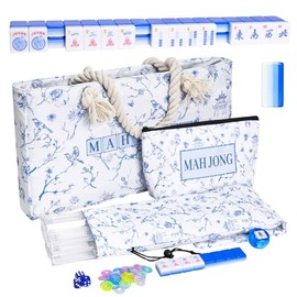 TIASUSAN 4 Layer Engraved American Mahjong Tile Set, 166 Acrylic Mahjong Tiles with White Bags, Racks and Pushers, Accessories