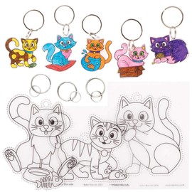 Baker Ross FE361 Shrinking Cat Keychains-8 Pieces Keychains for Crafts to Color,Make and Display,Make Your Own for Kids