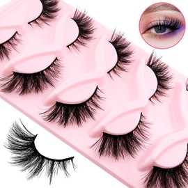 3D False Eyelashes, Cat's Eye, Natural Artificial Eyelash Extensions Set, 20 mm, Fluffy Fox Eye, Artificial Eyelashes, Natural Look, 5 Pairs, Reusable Faux Mink Eyelashes (Z-6)