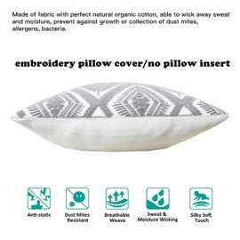 SLOW COW Cotton Embroidery Throw Pillow Cover Decorative Cushion Cover 18x18 Inch Gray