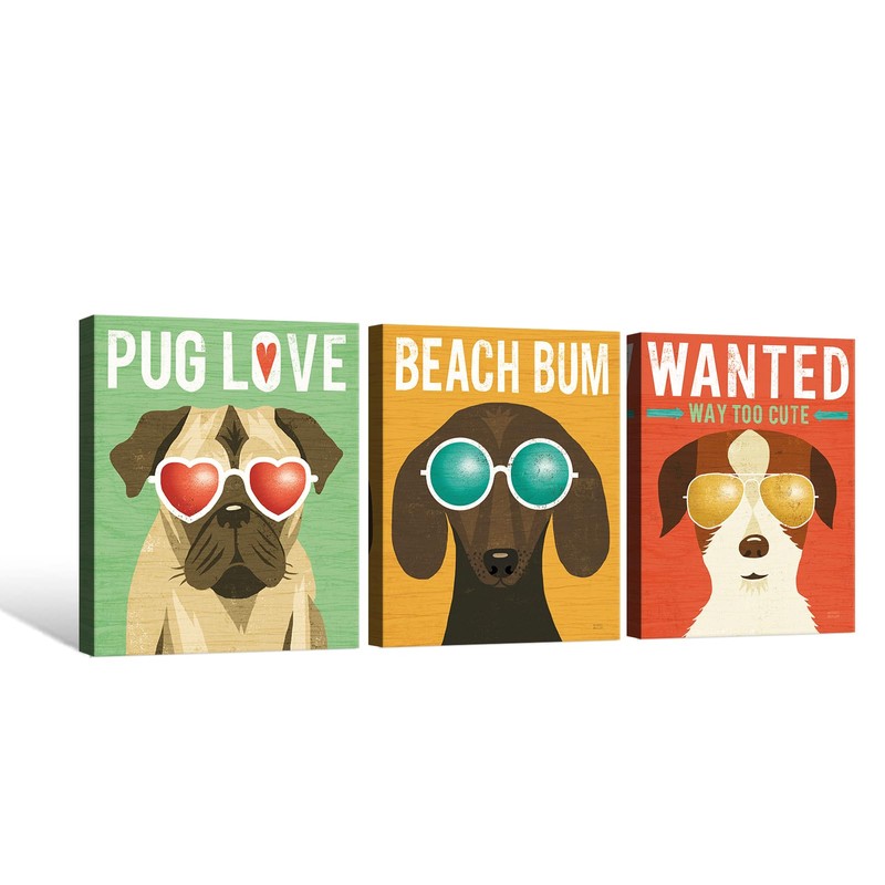 SEVEN WALL ARTS Cute Dogs Canvas Wall Art Pug Dog
